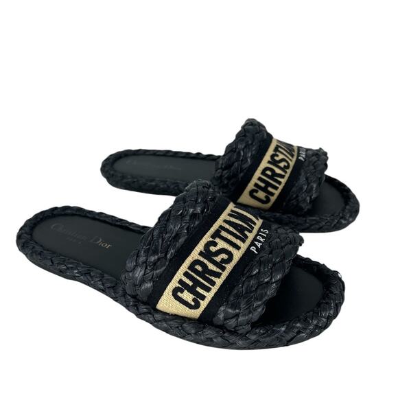 Christian Dior Raffia Embroidered Dway Mules Slide Sandals - Picture 2 of 15